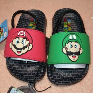 NEW Ground Up Nintendo Toddler Mario and Luigi Slides Sandals